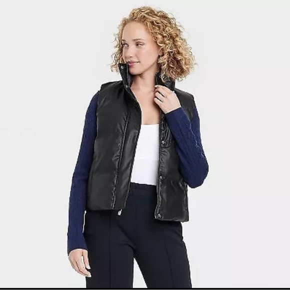 Women's A New Day Faux Black Puffer Vest Vegan leather XL - Picture 1 of 2